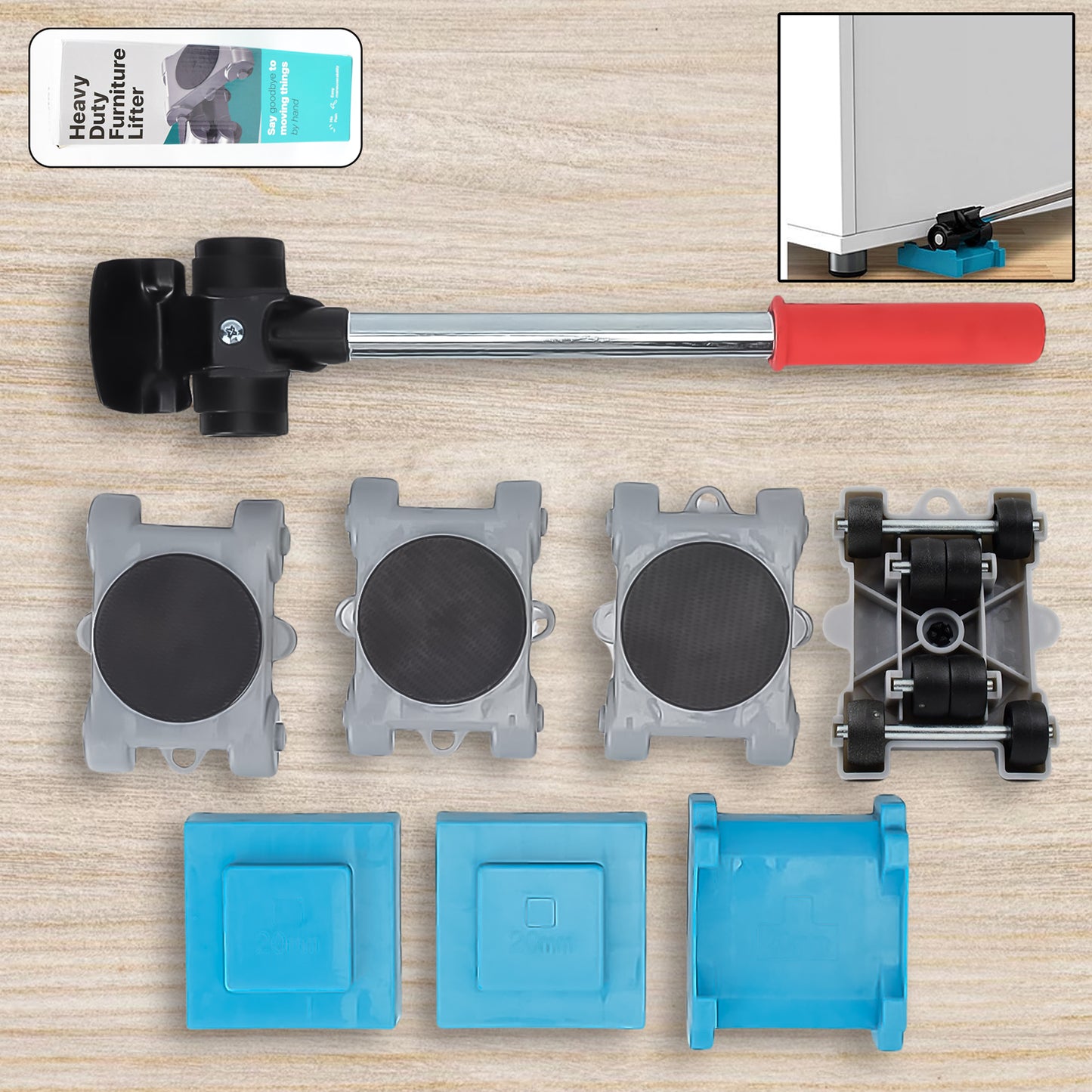 Click Baazar heavy duty furniture lifter set including lifting tool and four moving sliders for easy furniture relocation